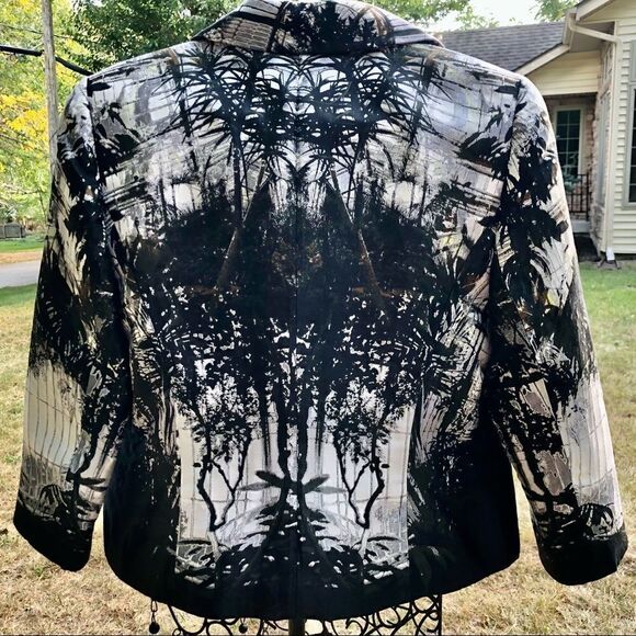 ESCADA BREANNA BLACK/WHITE ABSTRACT PRINT SILK BLAZER/JACKET M/L - Picture 4 of 12